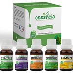 essancia - NATURALLY IN EVERY DROP Pack Of 5 Essential Oils Tea Tree,Lavender,Orange,Peppermint,Lemon Oils,Combo Set For Face,Hair Growth,Skin,Dandruff,Sleep Meditation,Face,Diffuser & Aromatherapy