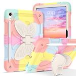 DUEDUE for iPad 10th Generation Case 2022, iPad 10.9 Inch Kid Case, Butterfly Wings Kickstand Heavy Duty Rugged Shockproof Full Body Protective Tablet Case for iPad 10.9" 10th Gen for Kids, Colorful