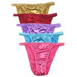 Queen Star Women's Pack of 5 Satin Tanga High Cut String Bikini Briefs, Multicoloured, L