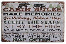 Hioni Cabin Rules, Metal Tin Sign, Vintage Plaque Wall Decor