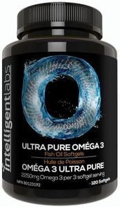 Intelligent Labs Triglyceride Omega 3, 2250mg per 3-Capsule Serving, Burpless Fish Oil Capsules, 120 Softgels Per Bottle