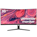 CRUA 30 Inch Ultrawide Computer Monitor, 21:9 WFHD(2560x1080P) VA Curved Monitor, 99% sRGB 100HZ 1500R PC Monitors Support FreeSync, Wall-Mounted, with HDMI/DP Display Port-Black