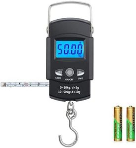 TXY Fish Scale, 50kg/110lb Portable LCD Electronic Hand Scale Travel Hanging Fish Scale with 1m Ruler Tape Precision Steelyard Scales for Fishing