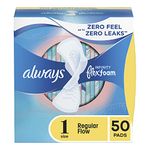 Always Infinity Feminine Pads for Women, Size 1 Regular, with wings, unscented, 50 ct