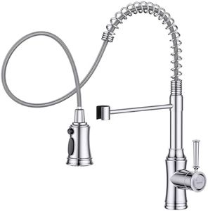 Kitchen Faucet with Pull Down Sprayer, Hurran Commercial Stainless Steel Kithcen Faucets, Single Handle Spring Faucets for Kitchen Sink, Sink Faucet for Farmhouse Wet Bar or RV, Chrome