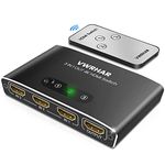 HDMI Switch 3 IN 1 OUT Aluminum HDMI Splitter with Remote HDMI Switcher Supports 4K 3D HD Monitor Wireless Remoter Control Compatible with PS5/PS4/PS3, Laptop/PC DVD Blu-Ray Xbox Roku TV/HDTV