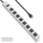 JUNNUJ Metal 8 Outlet Power Strip, Heavy Duty Power Strip Wall Mount, 1200J Surge Protector Mountable Screws Outlet with Switch, Gaming Desk Strips Wide Spaced 15A 125V 1875W, 6 FT 14AWG Power Cord