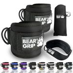 BEAR GRIP - Ankle Straps for Cables with New Fleece Design - Strong Closure, Double Stainless Steel D-Ring, Adjustable Neoprene - For Men & Women (Black - Pair)