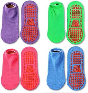 Tphon Non Slip Kids Trampoline Socks Anti Skid Socks with Grippers for Toddler Children Grip Socks for Boys Girls, 06 Blue/Green/Purple/Red