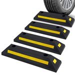 Pyle Curb Garage Vehicle Floor Safety, Heavy Duty Rubber Parking Lot Driveway Stopper, for Car Vans Trucks Tire Wheel Guide Block Protect Bumper, 4 Pack