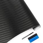 LZLRUN 3D Carbon Fiber Vinyl Wrap - Outdoor Rated for Automotive Use - 12 inches x 60 inches Includes Installation Tools (Black)