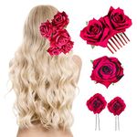 PMELCXD 4 Pieces Rose Hair Clip Flower Hairpin Rose Brooch Floral Clips Women Rose Flower Hair Accessories（Pale red）