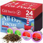 Gya Tea Co All Day Focus Tea Pods Variety Pack - 4 Flavors Tea (24ct)-Earl Grey, Black Tea, Green Tea & Jasmine Tea Pods for Brewing - K Cup Tea Pods Tea Gifts