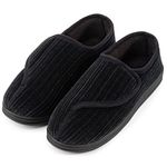 LongBay Men's Diabetic Wide Fit Memory Foam Slippers Comfy Warm Plush Fleece Arthritis Edema Swollen House Black 11UK