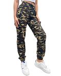 Nuofengkudu Women Cuffed Jogging Bottoms with Pockets Drawstring Camouflage Patterned High Waisted Tracksuit Bottoms Lounge Teen Girls Cargo Joggers Pants Walking Petite Combat Trousers Casual L