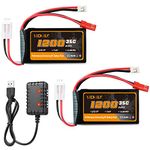 7.4V 1200mAh Lipo Battery 2S 35C SCX24 Lipo Batteries with PH2.0&JST Plug Rechargeable Lithium Battery with 2 in 1 USB Charger for WLtoys A949 A959 A969 A979 K929 and Most 1/10 1/16 1/18 1/24 RC Cars