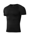 Niksa 1Pack Gym T Shirts Men Compression Shirt Breathable Active Wear Muscle Fit Running Top Quick Dry Base Layers Tights Clothes for Sports, Black,M