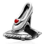 High Heel Shoe on Counter Charm, Fits Pandora Women Bracelet, 925 Sterling Silver High Heels Stiletto Beads with Red Enamel Heart, Gifts for Wife/Mother/Valentines Day/Girlfriend