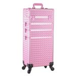 Arous 5 in 1 Professional Makeup Train Case Aluminum Cosmetic Case Rolling Makeup Case Extra Large Trolley Makeup Travel Organizer, with 360° Swivel Wheels, all pink, JG0001