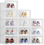 HOMIDEC Shoe Storage Box,12 pcs Stackable Shoe Boxes Clear Plastic Shoe Organizer Shoe Containers with Lids for Women/Men,Fit UK 9.5,White