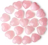 20 PCS Rose Quartz Heart Crystals Natural Crystal Polished Healing Cute Mini Pocket Stones Palm Thumb Love Gemstones Set Bulk Wholesale Reiki Energy Balancing Meditation Valentine's Day Gift for Women