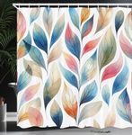 Ambesonne Colorful Shower Curtain, Dreamy Tones of Falling Autumnal Leaves Artwork Bohemian Pattern, Cloth Fabric Bathroom Decor Set with Hooks, 69" W x 70" L, White Sea Blue and Pale Ruby