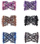 LOVEF 6 Pcs Effortless Beauty Stretchable Double Combs Upzing Medium Magic Beaded Double Hair Clips Hair Jewelry Assorted Color and Design