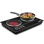 Electric Hob, CUSIMAX Double Hot Plate for Cooking, Electric Ceramic Hot Plate, Portable Double Infrared Cooktop with Dual Temperature Control, 2400W Countertop Cooktop, Heat-Up in Seconds, Black