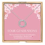 BalaBelle Four Generations Necklace for Great Grandmother - Sterling Silver Four Circles Generation Necklace Gifts for Great Grandma