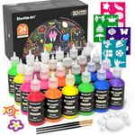 Shuttle Art 3D Textile Paint Machine Washable, 24 Fabric Paints Washable with Brushes, Templates, 3D Textile Paints with Metallic, Neon and Glitter Colours, Fabric Paints Washable Children for T-Shirt
