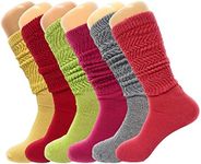 AWS/American Made 6 Pairs Colorful Scrunch Socks Shoe Size 5 to 10 (Limone-Red-Lemon Green-Fuchsia-Gray-Flower)