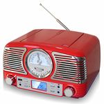 TechPlay QT62BT RED, Retro Design Compact Stereo CD, with AM/FM Rotary knob, Wireless Bluetooth Reception and USB Port. with AUX in and Headphone Jack