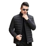 YOONIKK Men's Puffer Jacket, Quilted, Lightweight, Insulated, Zip-Up | Winter Bomber Jacket with Band Collar (IN, Alpha, L, Regular, Black)