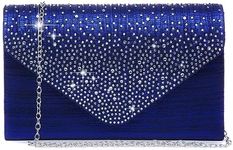 Dasein Women Satin Evening Bag Rhinestone Clutch Purse Wedding Prom Purse Formal Cocktail Party Handbag (Navy blue)