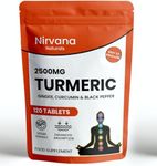 Nirvana Naturals Turmeric Tablets 2500mg with Black Pepper & Ginger - High Strength Curcumin Supplements, Vegan and Gluten Free, 120 Count