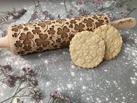 Rolling pin LUCKY CLOVER. Wooden embossing rolling pin with Oriental flowers. Embossed cookies. Pottery. Birthday gift. Gift for mother