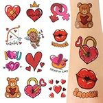 24 Sheets Valentine's Day Heart Temporary Tattoos Carton Heart Tattoo Stickers Heart Patterns Tattoos Love Themed Tattoo Stickers for Valentine's Day Women Party Supplies