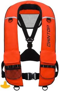 Owntop Automatic Manual Inflatable Swim Jacket, Low Profile Kayak Vest, Neoprene Collar, 24g CO2 Cylinder Included, Large Flap Pockets for Fishing, Boating, Paddle Sports (Orange)