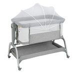 Maxmass 4-in-1 Baby Crib, Height Adjustable Infant Co-Sleeper Travel Cot with Detachable Net, Lockable Wheels, Storage Basket and Carrying Bag, Newborn Cradle Bed for 0-6 Months Old (Grey)