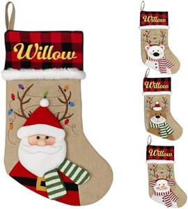Dyoart Personalized Santa Christmas Stockings, Custom Christmas Stocking with Embroidered Name, Deer Gnome Santa Snowman Burlap Plaid Family Stocking for Xmas Party Decor