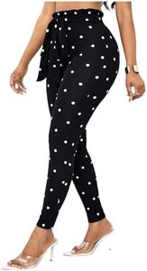 WDIRARA Women's Stretchy Plaid Print Pants Soft Skinny Regular Fashion Leggings Black White Dots Medium
