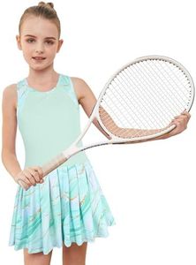 MODAFANS Girls Tennis Golf Pickleball Dress Sleeveless Athletic Pleated Outfits Sets with Shorts, Mint Cracks, 6-7 Years