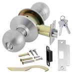 Door Knob Cylindrical Lock Entrance Function Keyed Entry & Lock Satin Stainless Steel Finish LH5304OB -US32D UL Certified ANSI/BHMA Grade 2 Commercial Door Knob for Heavy Duty Use