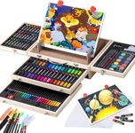 Art Supplies, 137 Piece Art Set with Drawing Easel, Crafts Kit in Portable Wooden Case, Oil Pastels, Colored Pencils, Watercolor Cakes, Sketch Paper, Creative Gift for Teens Beginners Girls Boys