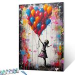 Tucocoo Colorful Balloon Paint by Numbers Kits with Brushes and Acrylic Pigment on Canvas Painting for Adults, Banksy Little Girl Street Picture for Home Wall Decor Gifts 16''x20'' (DIY Framed)