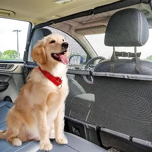 Dog Car Barrier Escape-Proof, 56" Wide Car Divider for 2nd 3rd Row Seats & Cargo Area, Durable Back Seat Car Gate Trunk Barrier with See Through Net Mesh for Trucks, Large SUV & Full Sized Vehicles