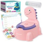 Dinosaur Potty Training Toilet Seat, Potty Toilet Set for Boys & Girls with Splash Guard, Toddler, Lid & Comfortable Back Rest, Includes Free Potty Liners & Reward Sticker Chart (Pink)