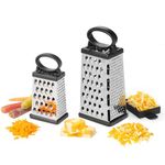 Starfrit Stainless Boxed Graters - Set of 2-9.8'' with Removable Base Cover and Corner Cut-Outs and 7.3" with Zester and Non-Skid Base - Coarse, Medium and Fine Grating