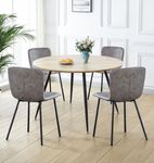 Hallowood Furniture Cullompton Dining Table with Chairs Set of 4, Large Round Dining Table (1.2m) with Light Oak Effect Top & Grey Leather Effect Chairs, Dining Room Set for Home & Café