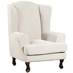 Turquoize 2 Piece Stretch Wingback Chair Slipcover Wing Chair Sofa Slipcover Furniture Protector for Wingback Chairs Soft with Elastic Bottom, Spandex Jacquard Fabric Small Checks, Ivory